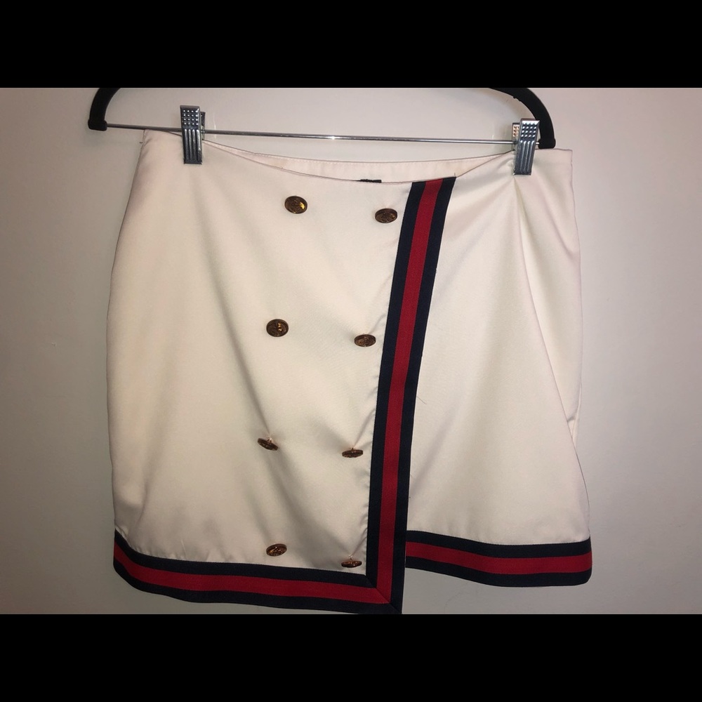 Boohoo skirt with red and blue stripes on sides